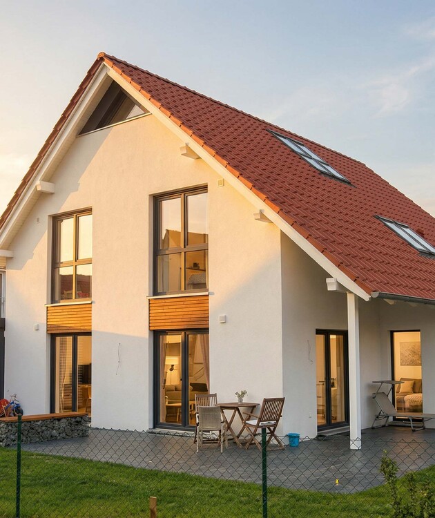 LANDHAUS LA-158 mit Erker, überdachter Tarrasse & Vordach LANDHAUS LA-158 mit Erker, überdachter Tarrasse & Vordach