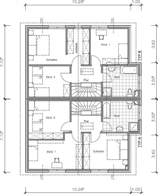 Doppelhaus Grundriss Obergeschoss mit 60,42 m² Grundfläche